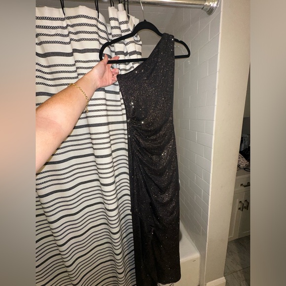 Black Sparkle One Shoulder Maxi Dress - Picture 4 of 4